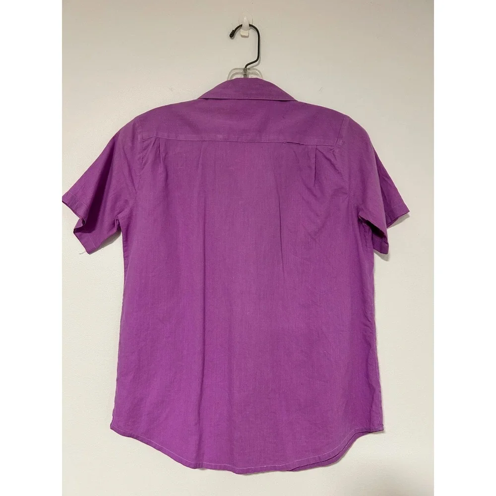 Animations Vintage Purple Cotton Snap Front Short Sleeve Camp Shirt Womens M